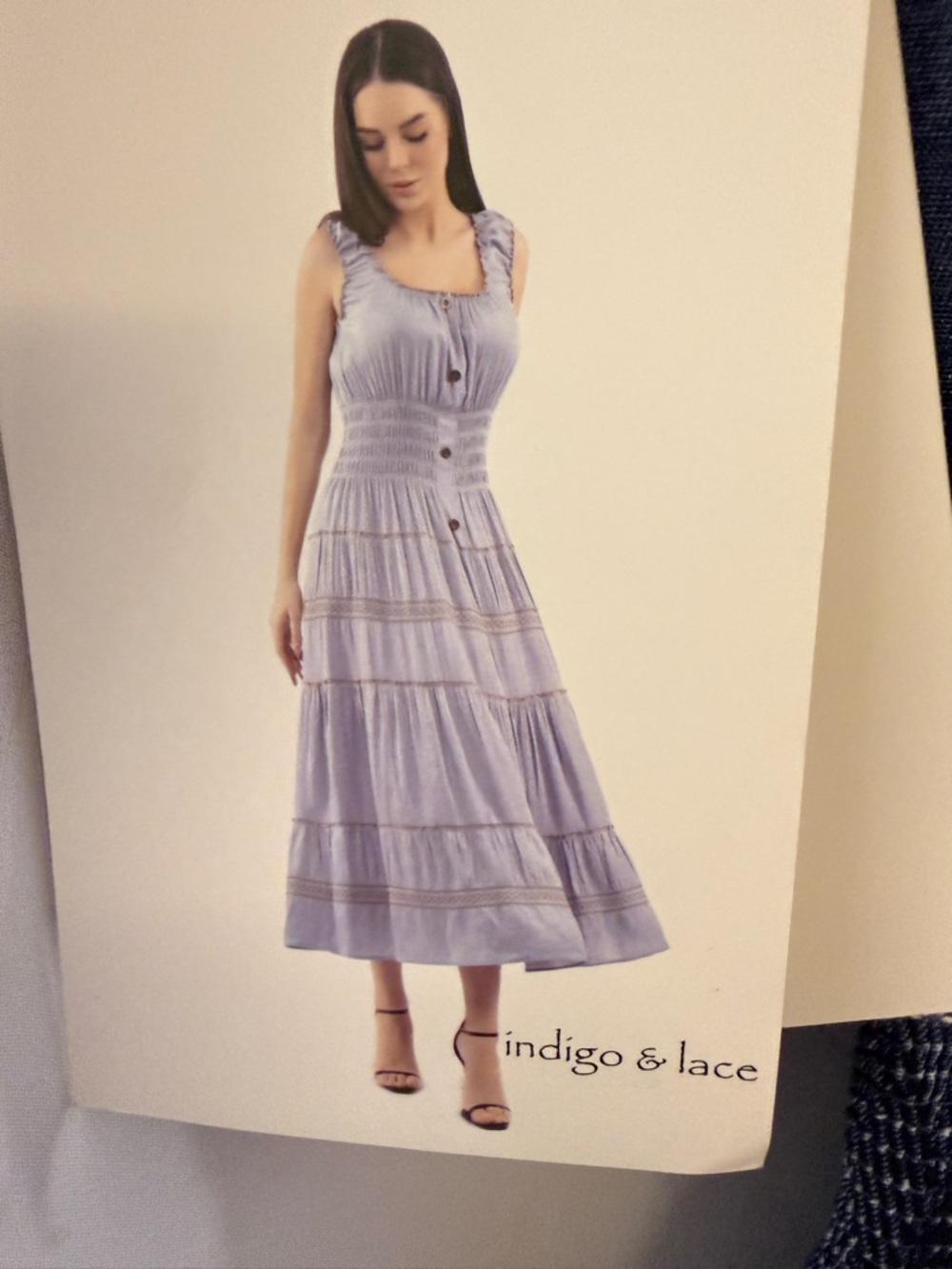 Navy Blue Tiered Maxi Dress with Tie Neck - Picture 3 of 5